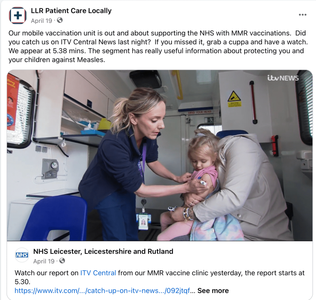 a screenshot of the LLRPCL social media campaign concerning their Rapid Health Units