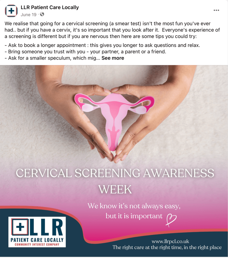 LLRPCL Cervical screening awareness social media campaign